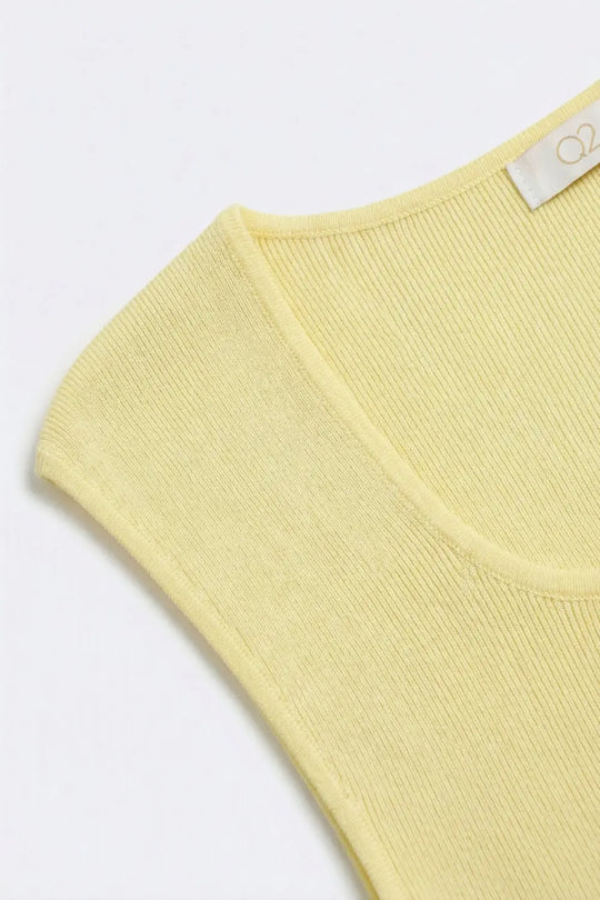 pull léger en tricot côtelé à encolure dégagée jaune - One Size / jaune