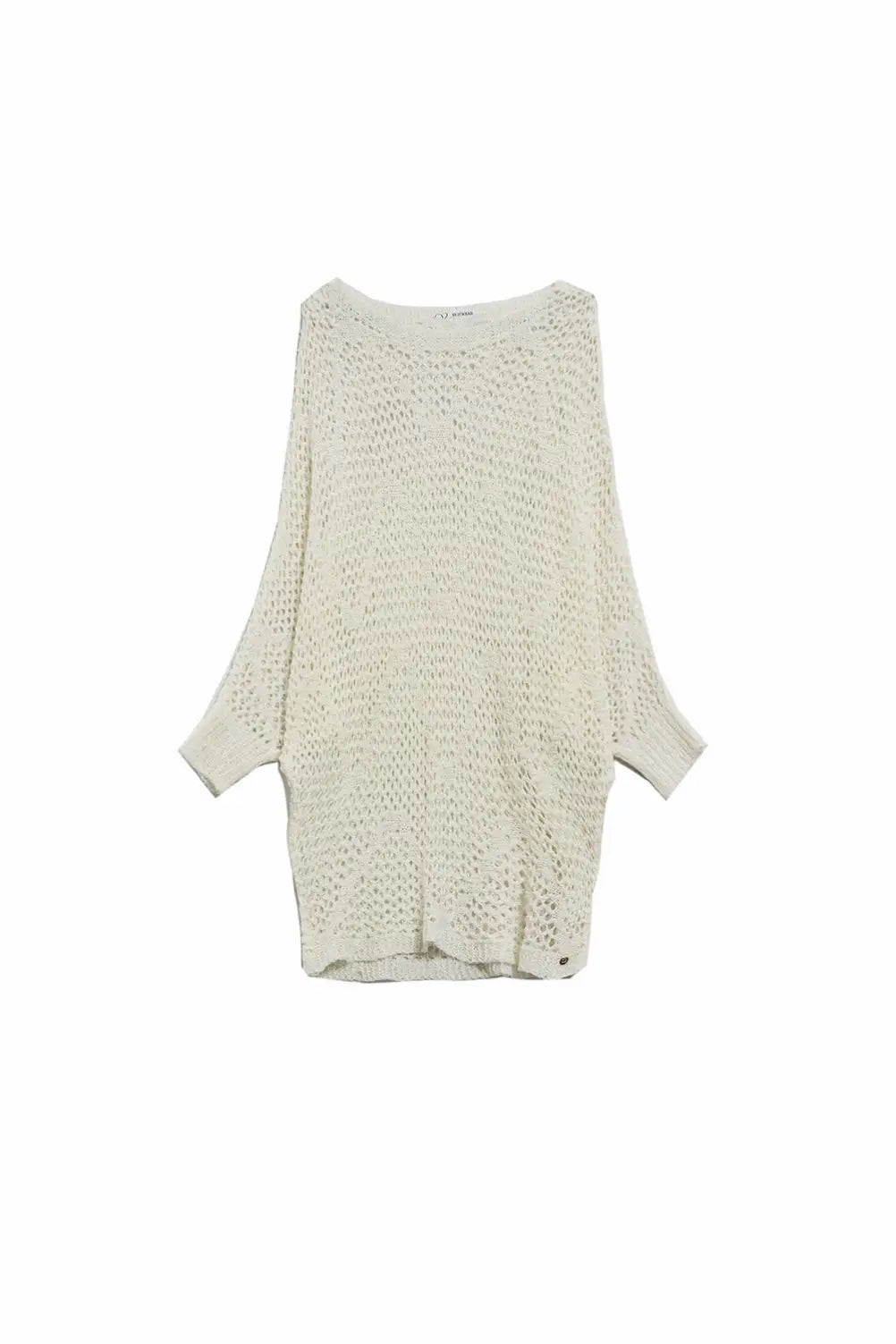 Q2 Pull long en crochet à motif chauve-souris en crème