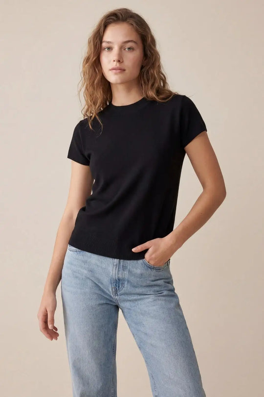 Pull noir à col roulé et manches courtes ajustées - One Size / Negro