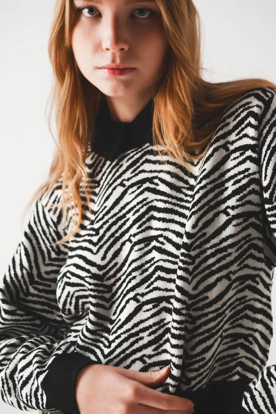 Pull noir à imprimé zébré - Pulls
