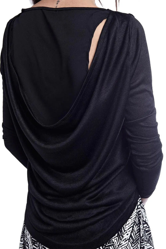 Pull noir avec dos en mousseline - Pulls