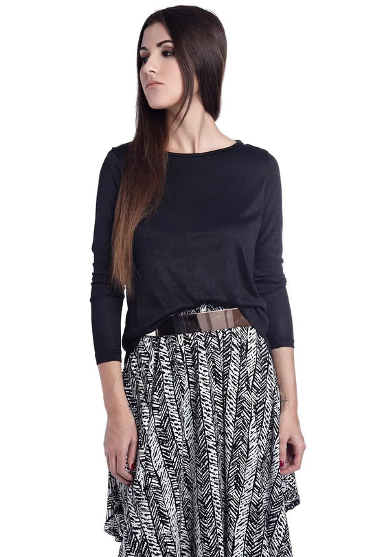 Pull noir avec dos en mousseline - Pulls