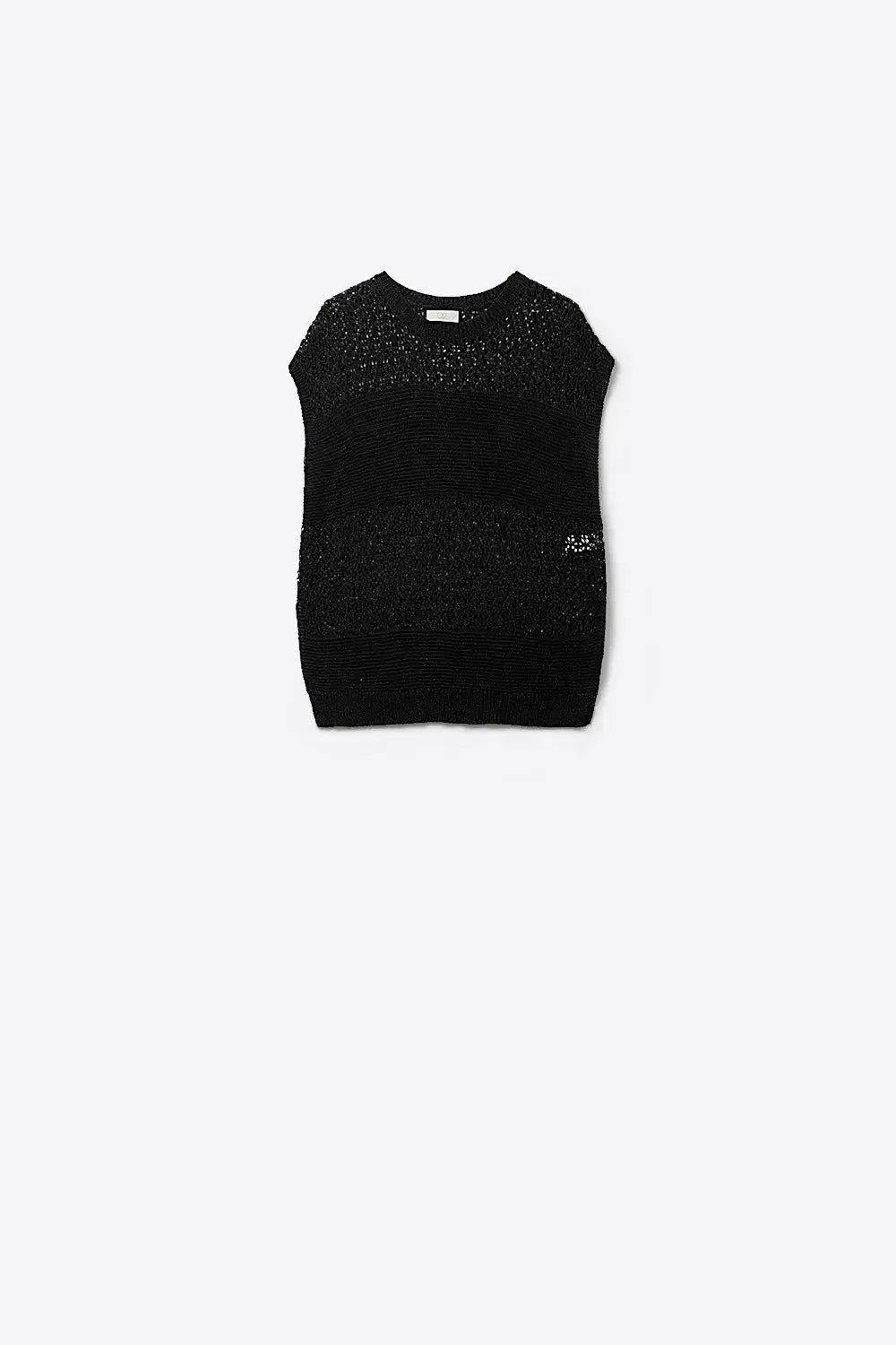 Q2 Pull noir en maille douce et ouverte avec manches tombantes
