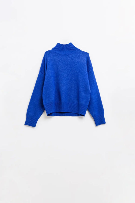 pull-over à grosses mailles en bleu avec col roulé - Pulls
