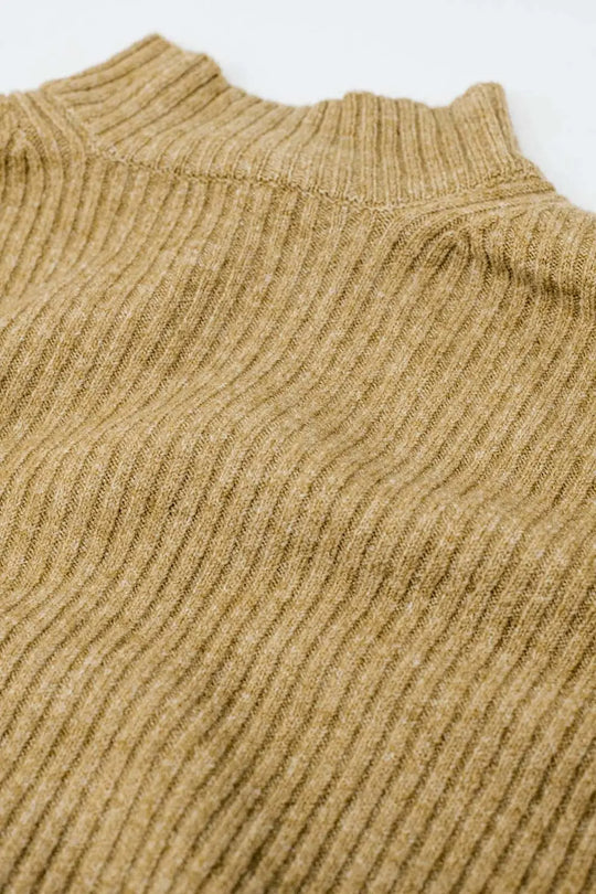 pull-over beige décontracté à col montant côtelé - Pulls