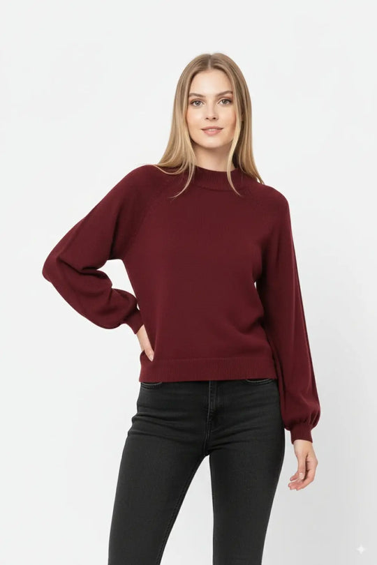 pull-over bordeaux à manches ballon de style décontracté - One Size / rouge