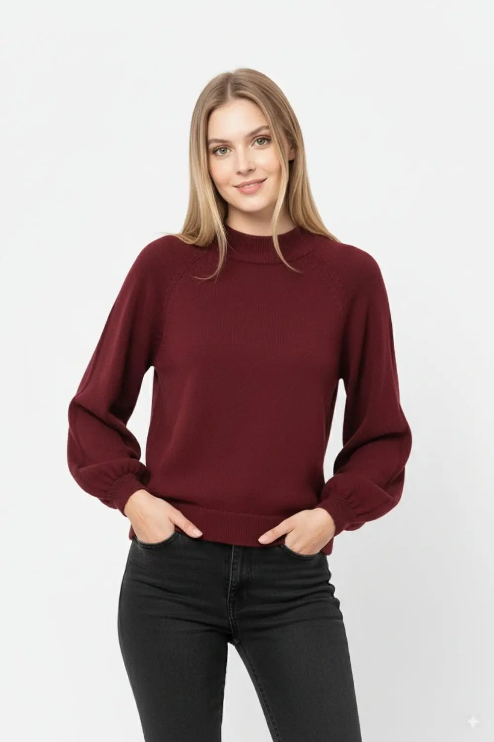 pull-over bordeaux à manches ballon de style décontracté - One Size / rouge