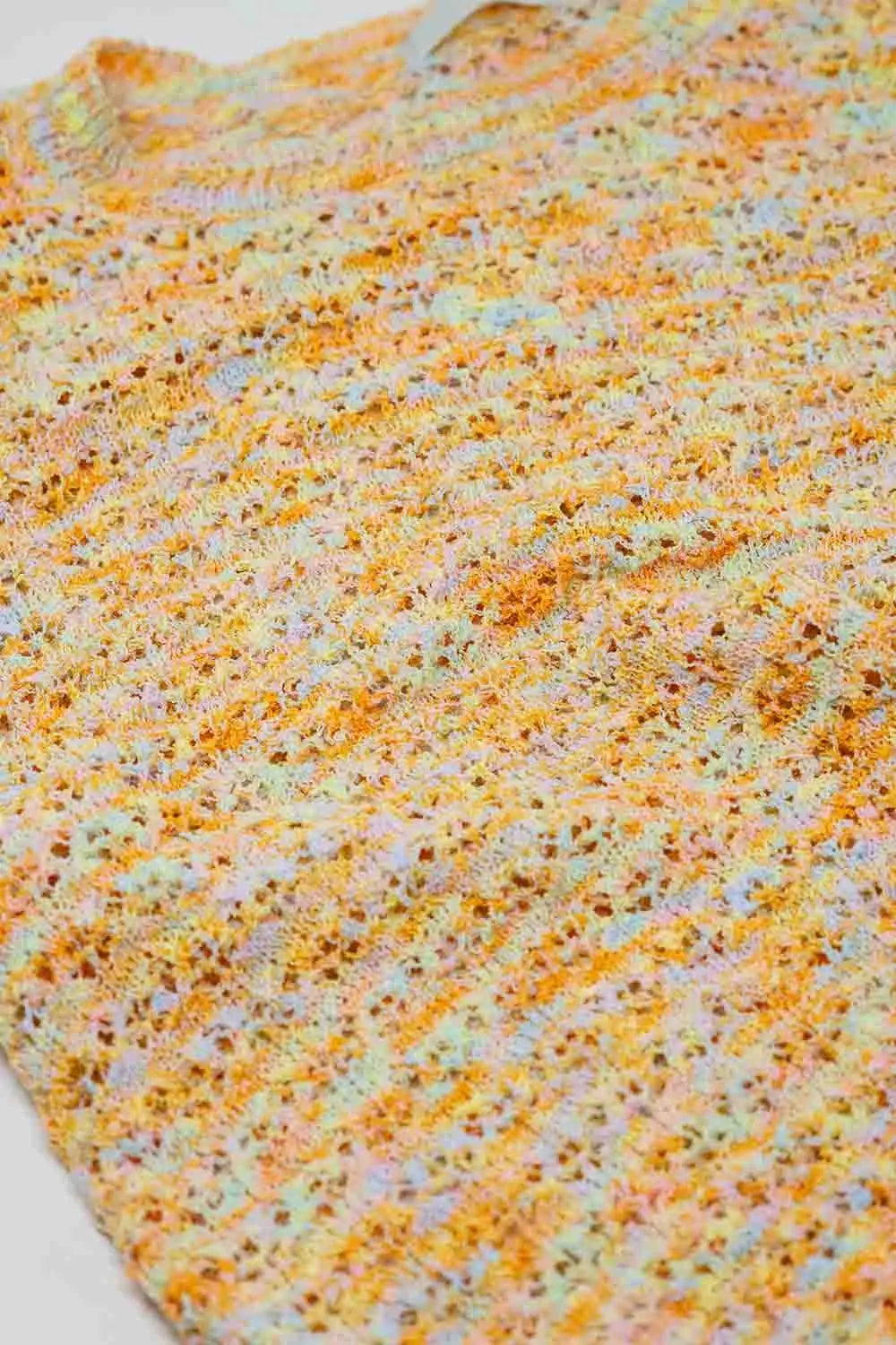 pull-over orange à manches courtes en crochet - Pulls
