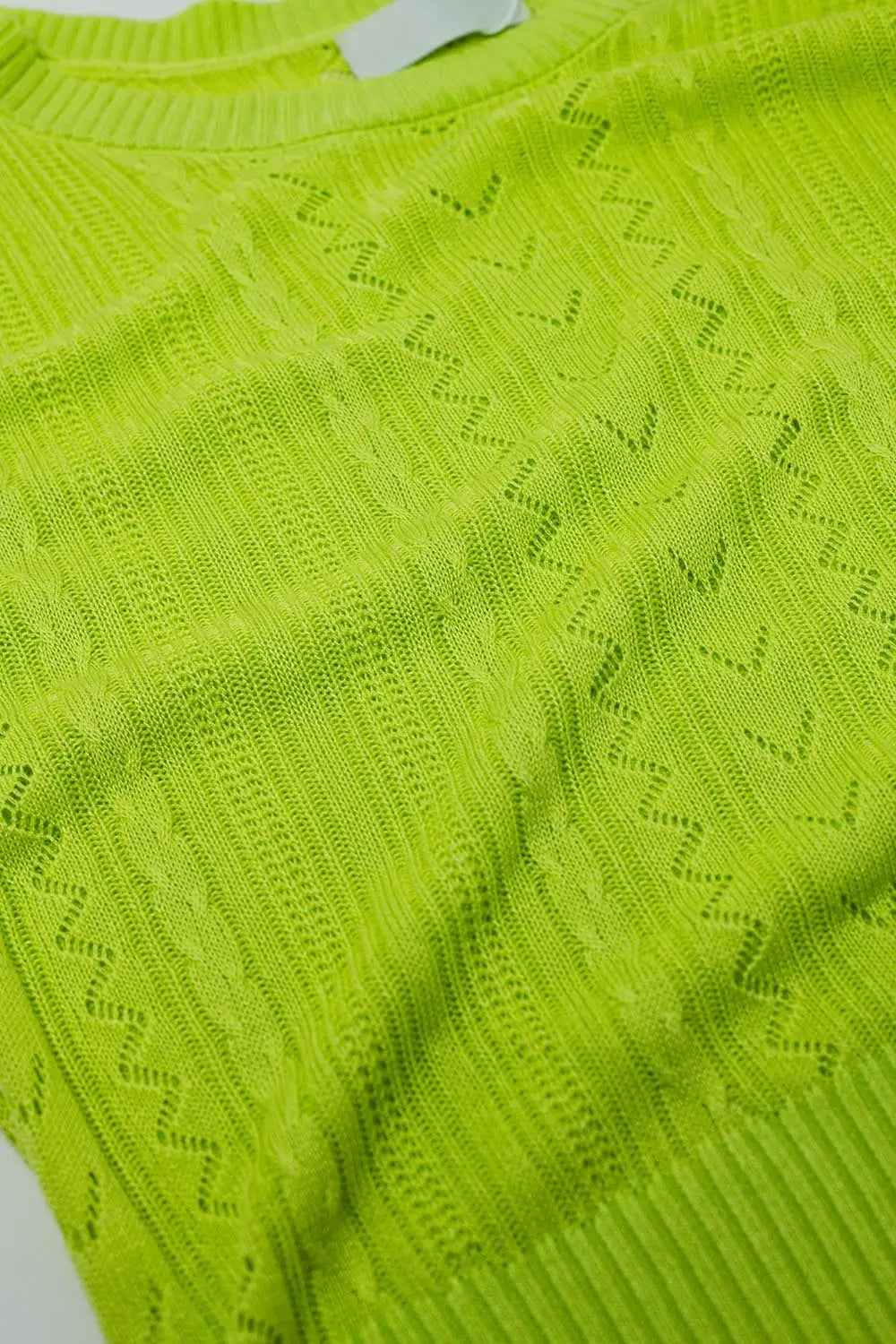 Pull-over vert à manches 3/4 avec détails de rayures en zig-zag - One Size / jaune - Pulls