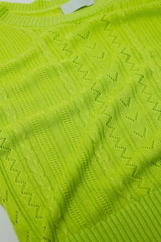Pull-over vert à manches 3/4 avec détails de rayures en zig-zag - One Size / jaune - Pulls