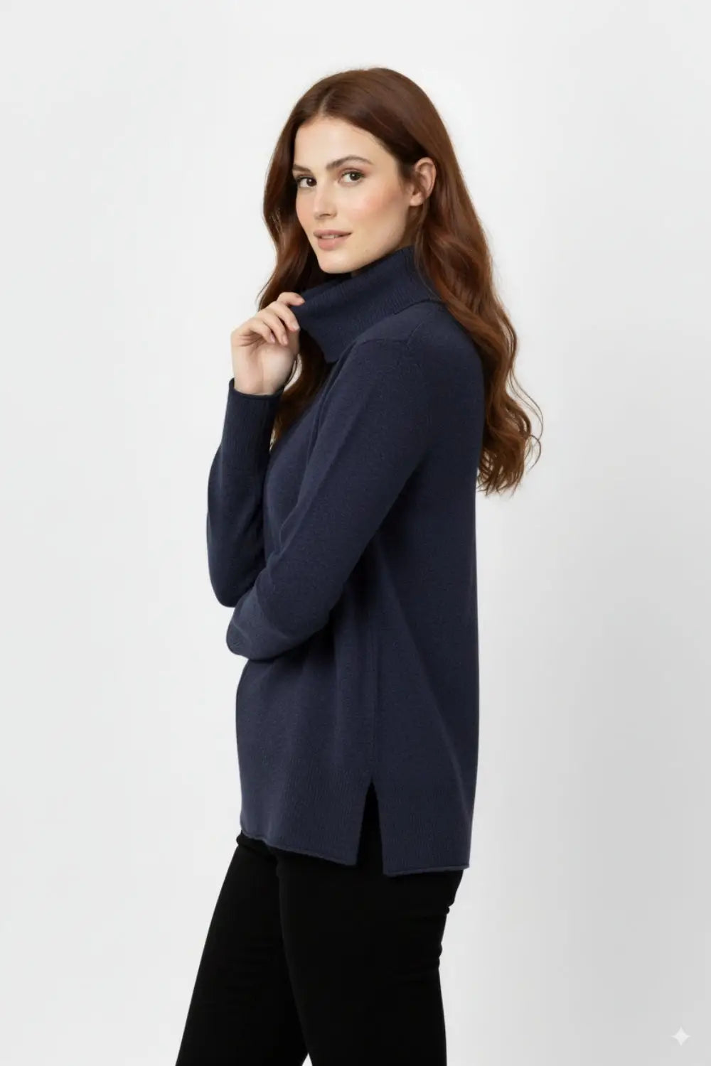 Pull oversize à col roulé en marine - One Size / bleu