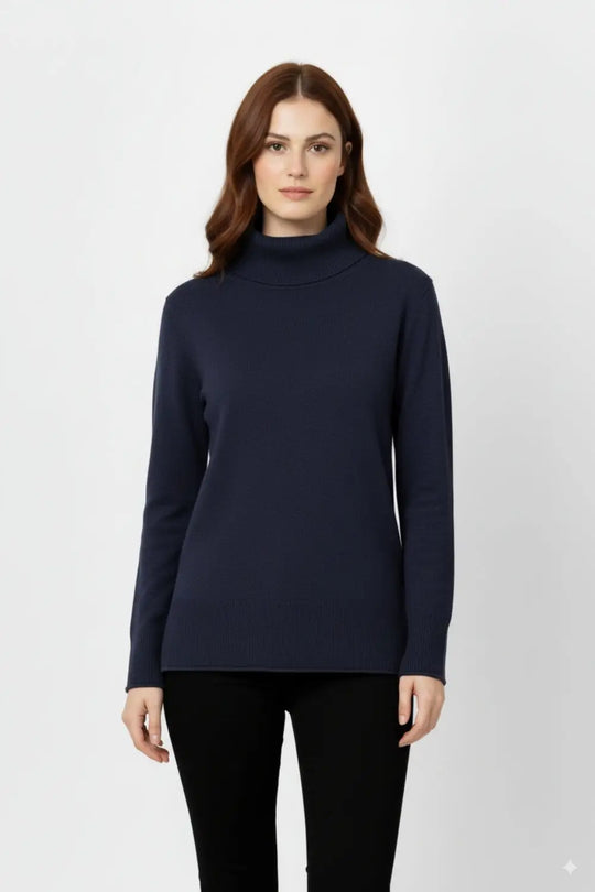 Pull oversize à col roulé en marine - One Size / bleu
