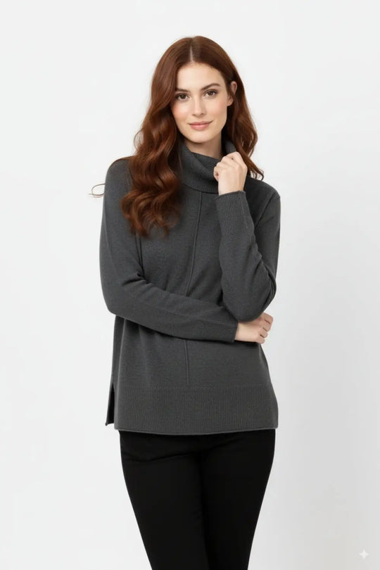 Pull oversize à col roulé en noir - One Size / grise