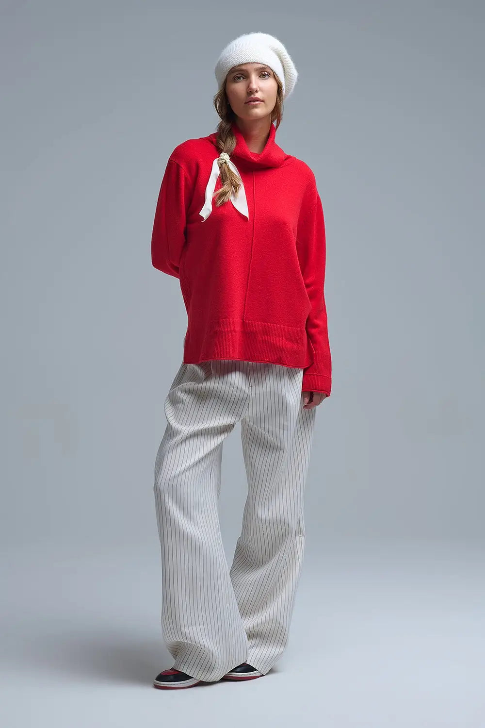 Pull oversize à col roulé en rouge - One Size / rouge