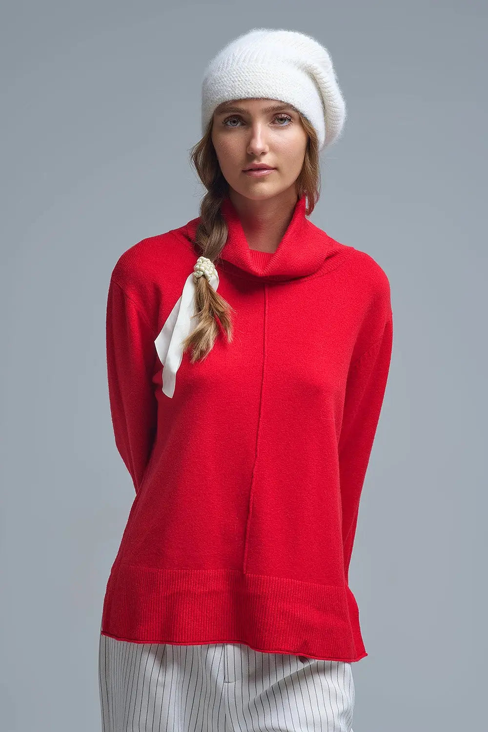 Pull oversize à col roulé en rouge - One Size / rouge