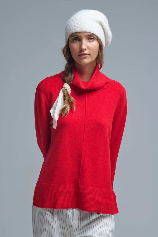 Pull oversize à col roulé en rouge - One Size / rouge
