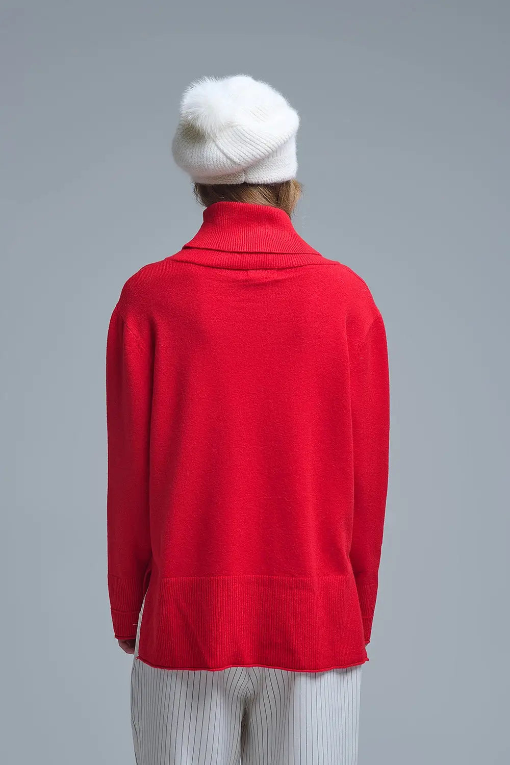 Pull oversize à col roulé en rouge - One Size / rouge