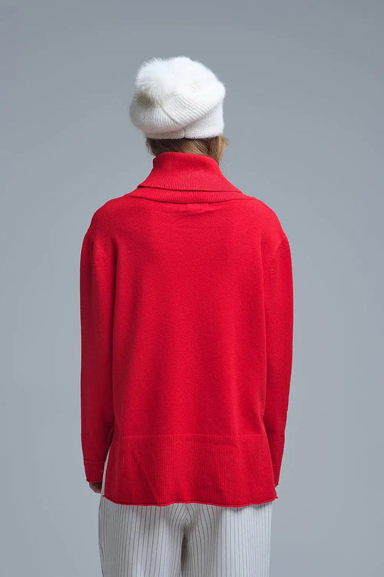 Pull oversize à col roulé en rouge - One Size / rouge