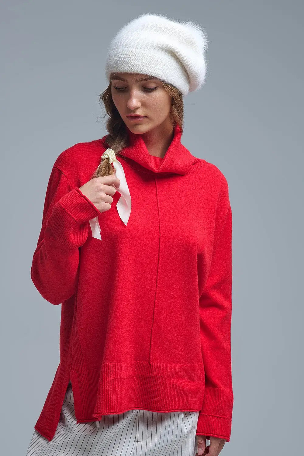 Pull oversize à col roulé en rouge - One Size / rouge