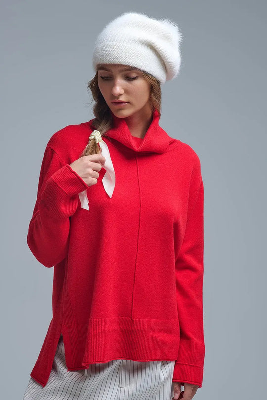 Pull oversize à col roulé en rouge - One Size / rouge