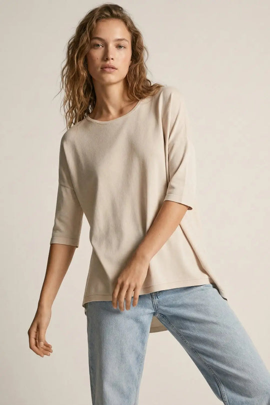 Pull oversize en beige avec manches coudées - One Size / beige