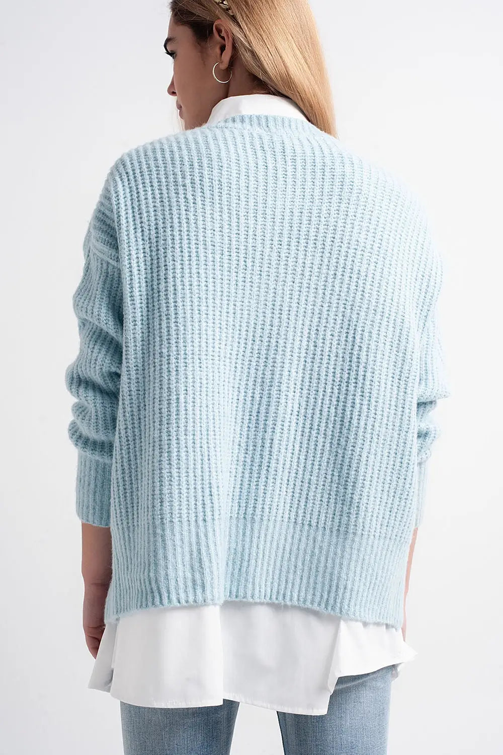 Pull oversize en maille côtelée style boyfriend turquoise - Pulls