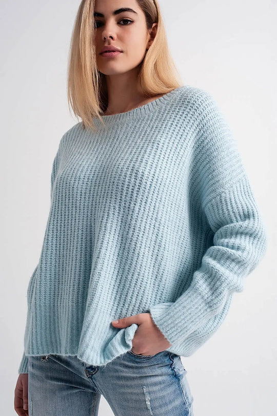 Pull oversize en maille côtelée style boyfriend turquoise - Pulls