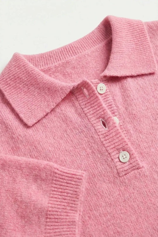 Pull polo en maille douce et duveteuse rose - One Size / rose - Pulls
