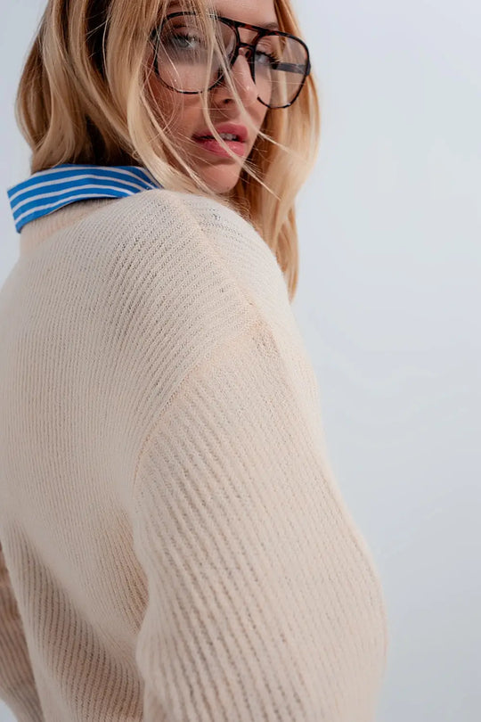 Pull ras de cou en beige - Pulls