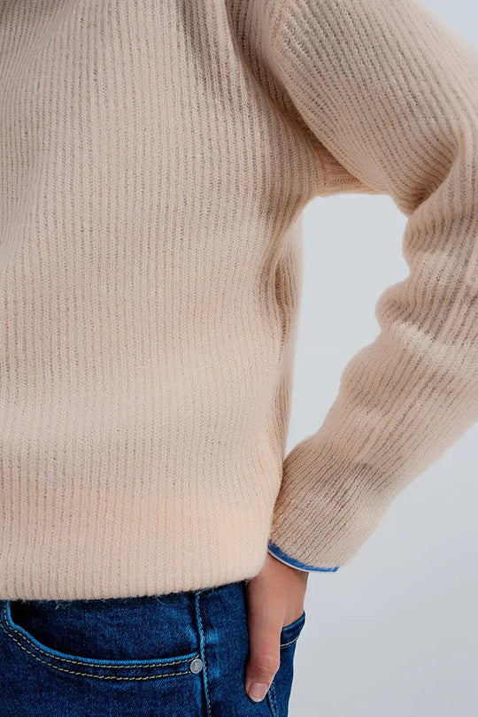 Pull ras de cou en beige - Pulls