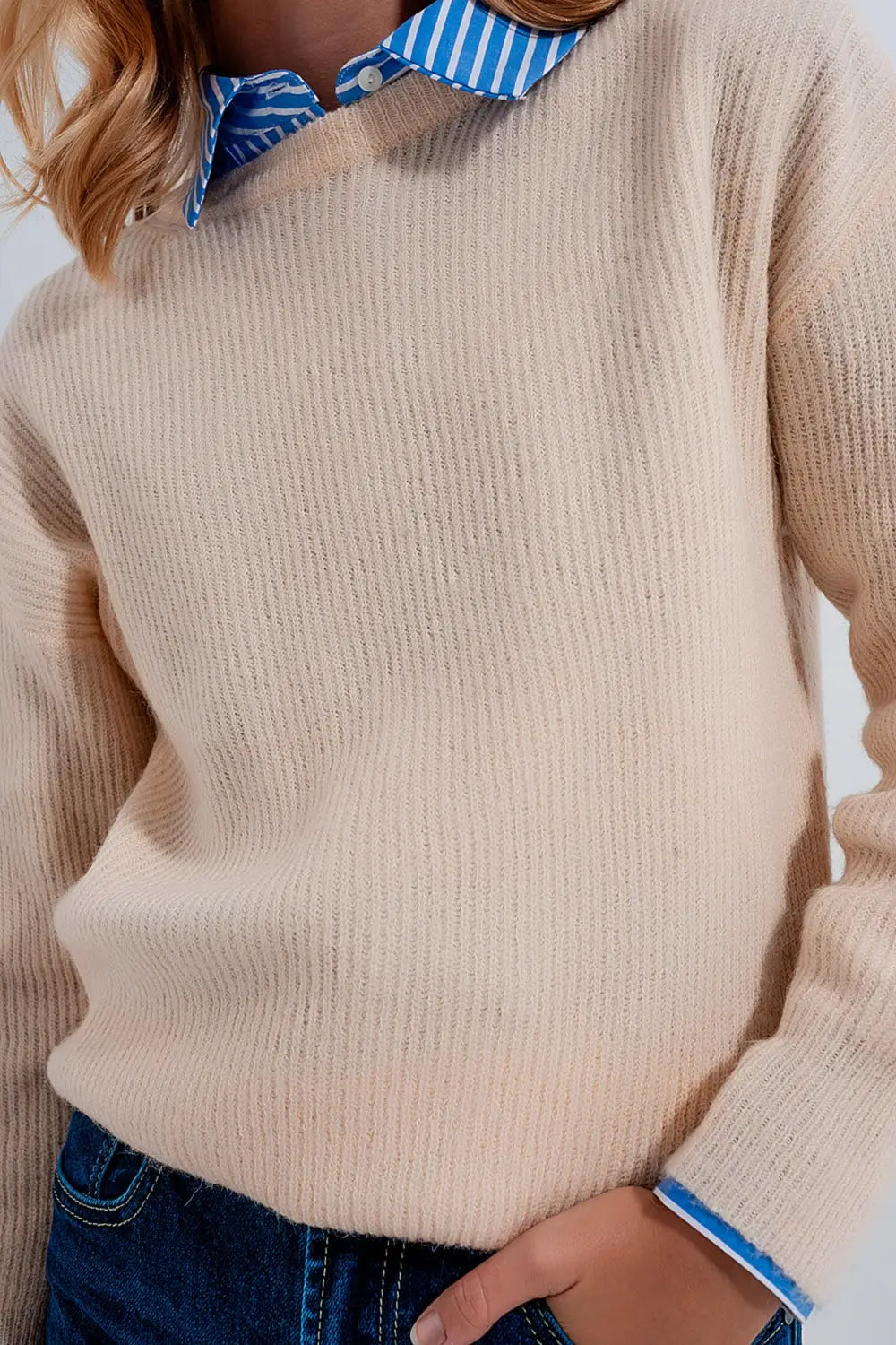 Pull ras de cou en beige - Pulls