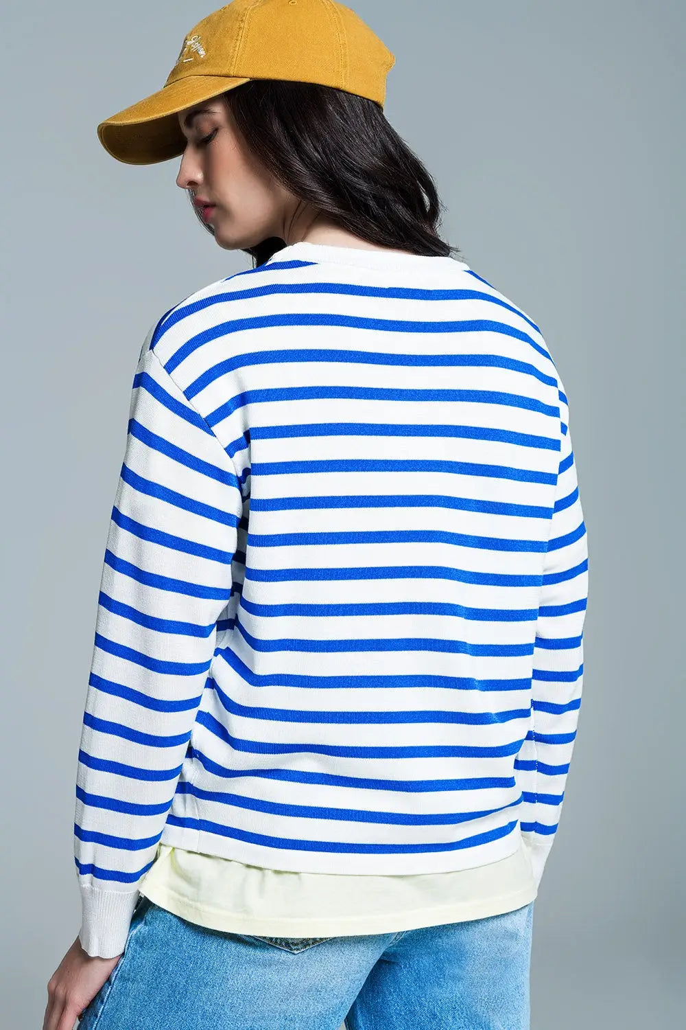 Pull ras du cou à rayures basiques en bleu - Pulls