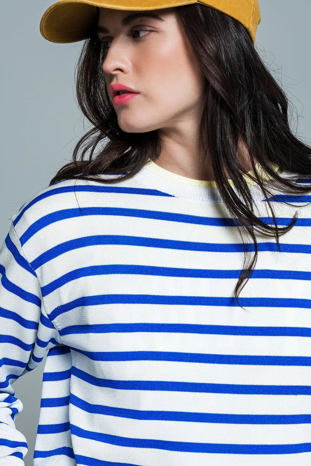 Pull ras du cou à rayures basiques en bleu - Pulls