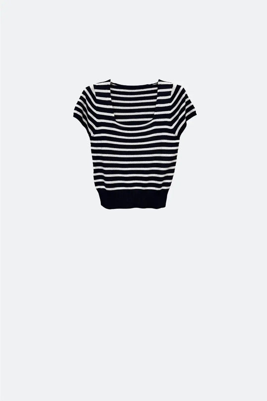 Pull rayé à col carré en blanc et noir - One Size / Negro - Pulls