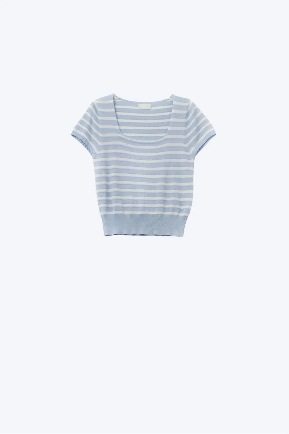 Pull rayé à encolure carrée bleu ciel et blanc - One Size / bleu - Pulls