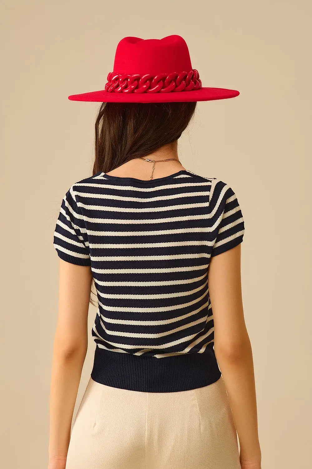 Pull rayé à encolure carrée marine et blanc - One Size / bleu - Pulls