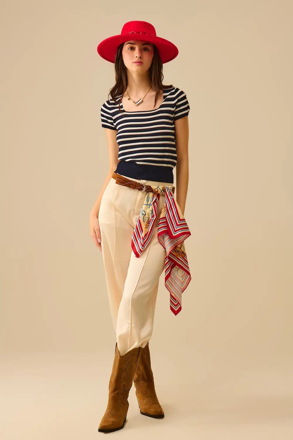 Pull rayé à encolure carrée marine et blanc - One Size / bleu - Pulls