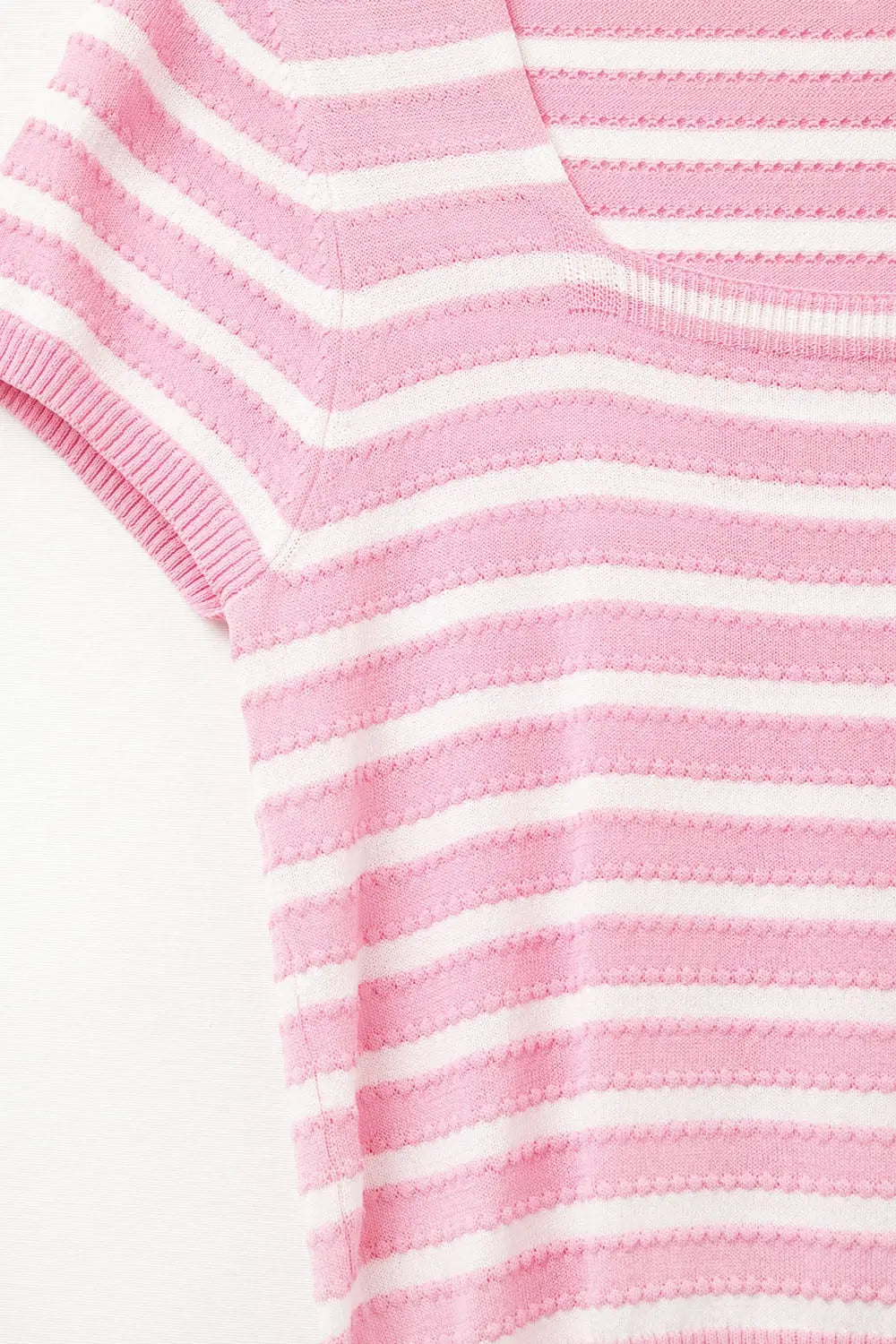 Pull rayé à encolure carrée rose et blanc - One Size / rose - Pulls