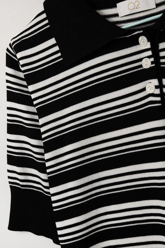 Pull rayé noir et blanc à col polo - One Size / Negro
