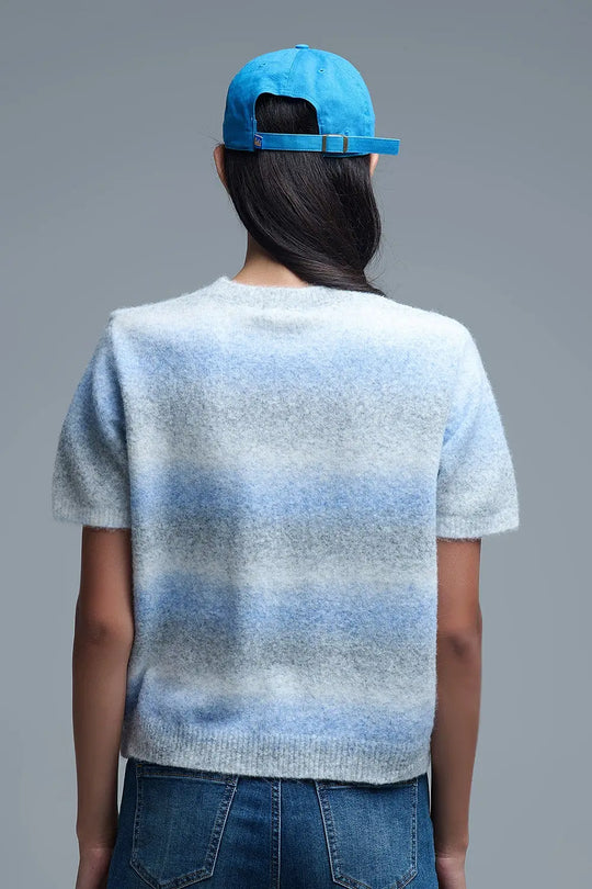 Pull rayé ombré à manches courtes bleu - One Size / bleu - Pulls