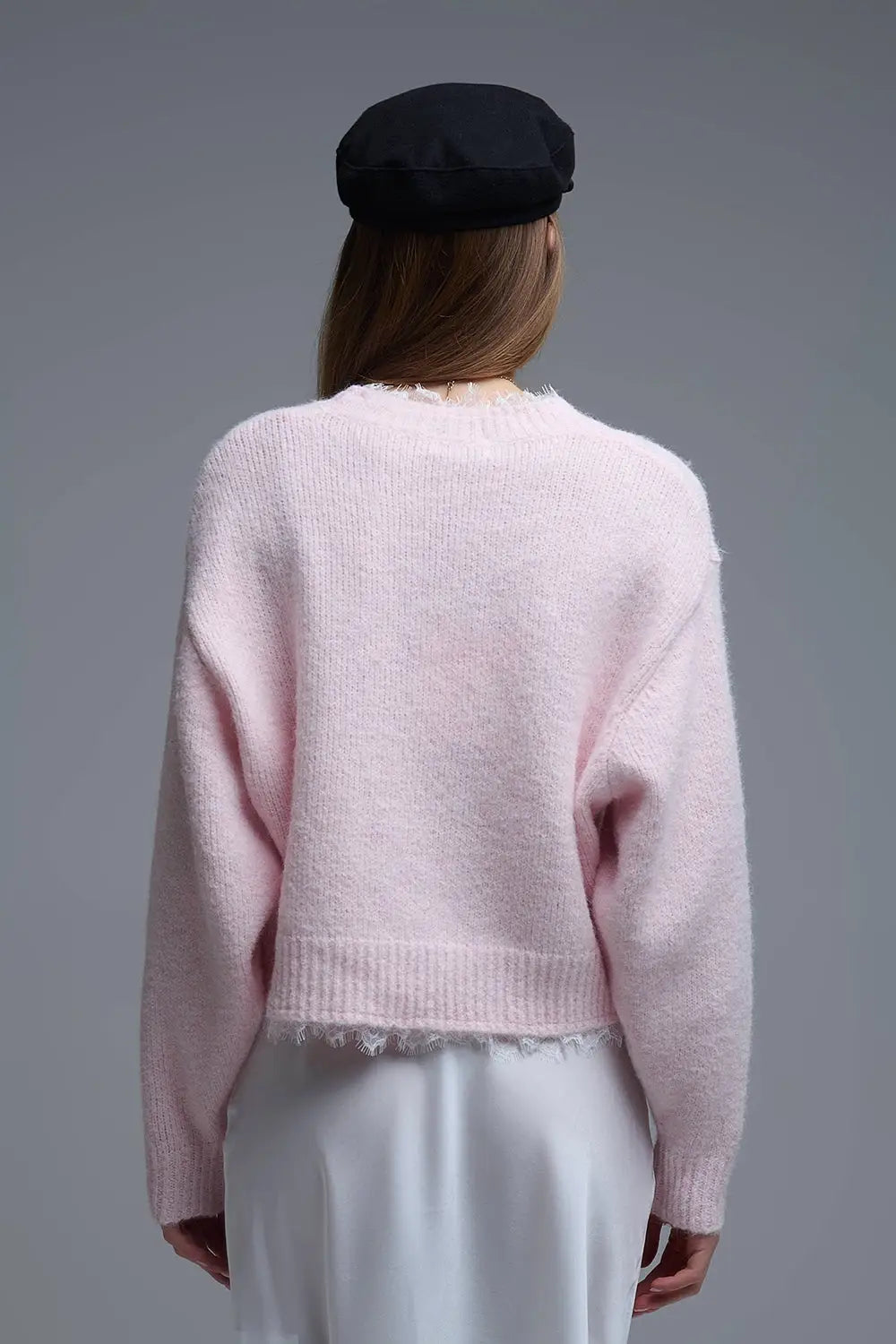 Pull rose décontracté avec détails en dentelle en rose - One Size / rose - Pulls