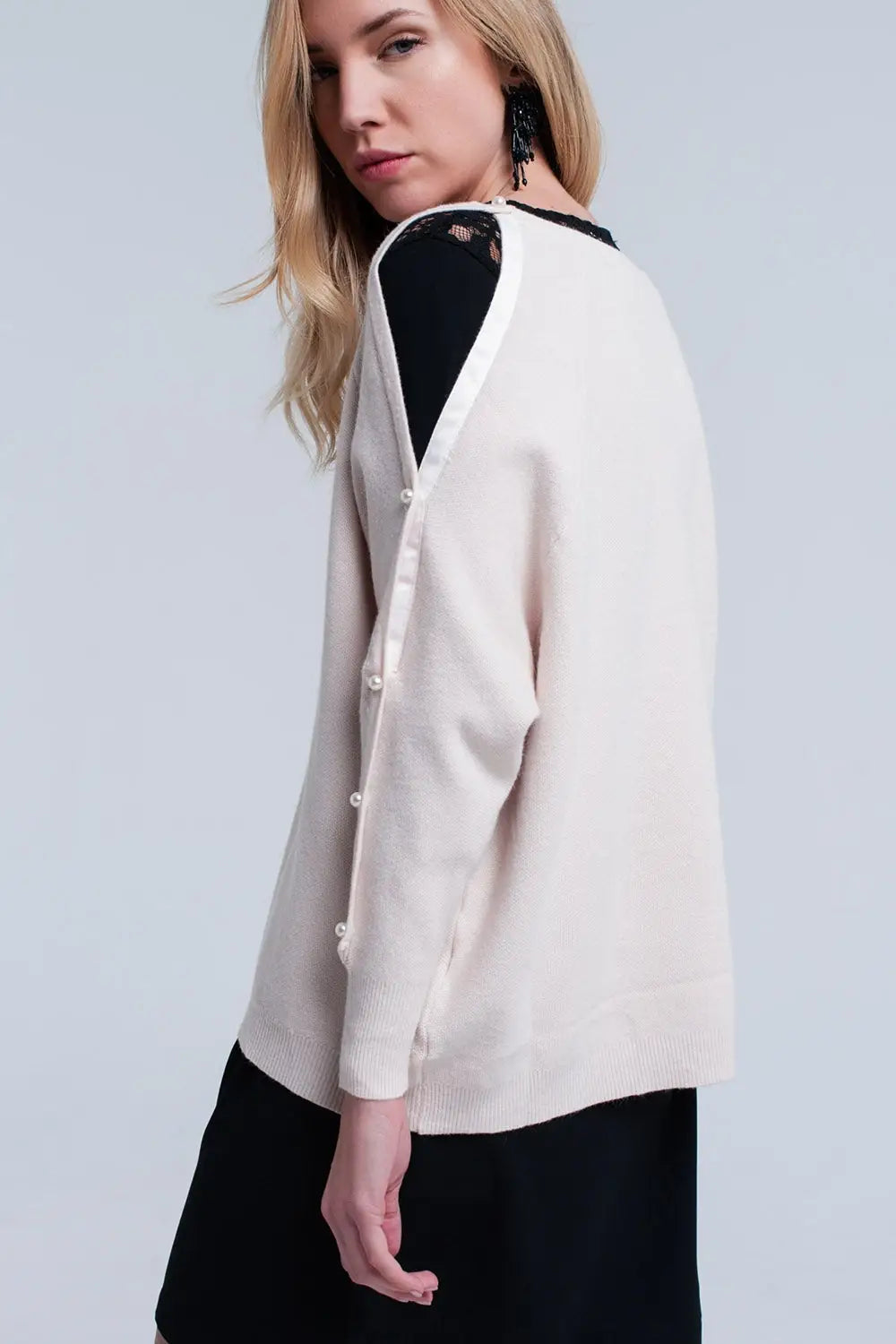 Pull rose pâle avec détails en perles - Pulls