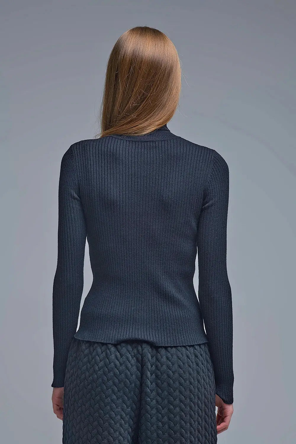 Pull roulé à col de tortue et côtes en noir - Pulls