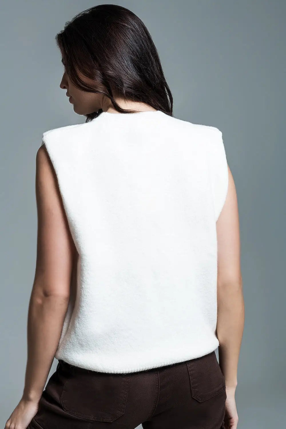 Pull sans manches en blanc avec cœurs en paillettes argentées - One Size / blanc - Pulls