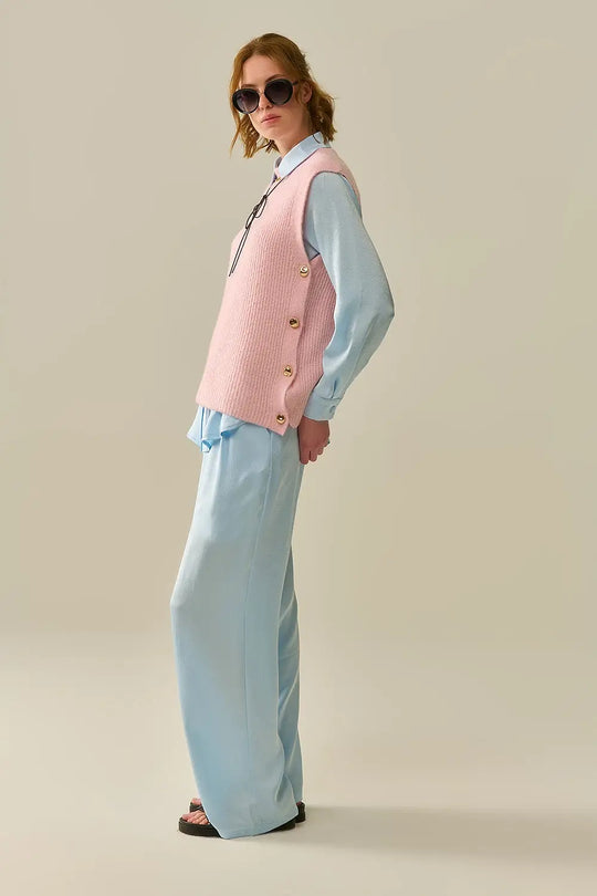 Pull sans manches rose avec boutons dorés - One Size / rose - Pulls