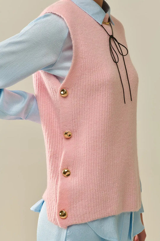 Pull sans manches rose avec boutons dorés - One Size / rose - Pulls