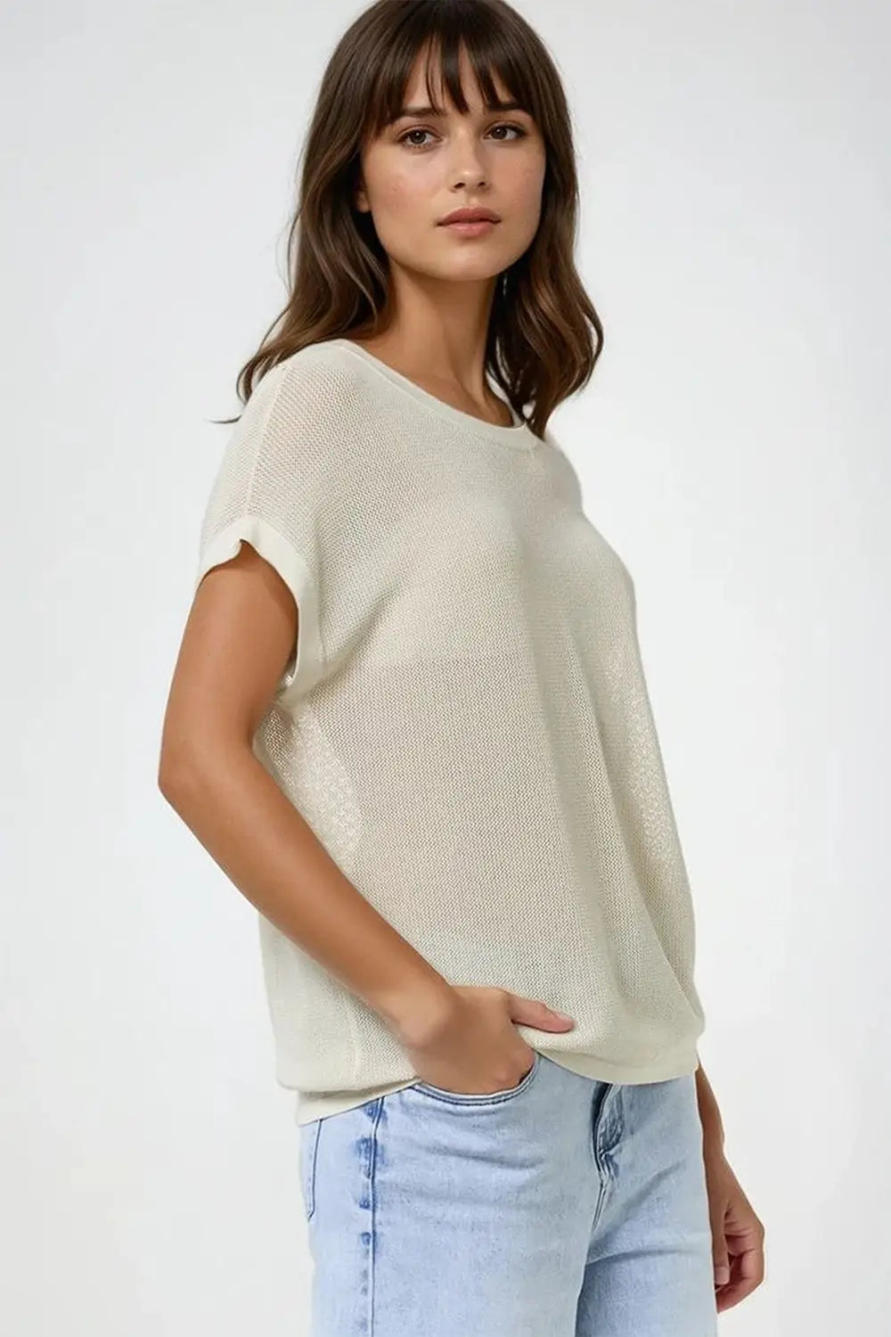 pull tricot à carreaux en couleur beige - One Size / beige - Pulls