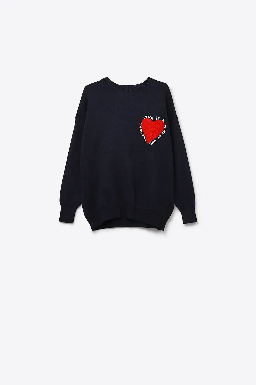 Pull tricoté avec texte en forme de cœur brodé en bleu marine - One Size / bleu - Pulls