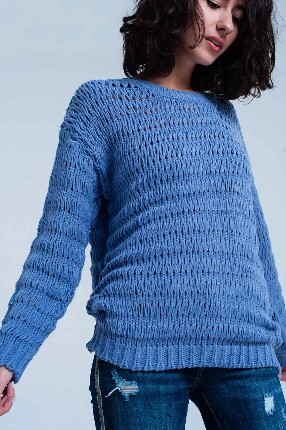 Q2 Pull tricoté gros bleu