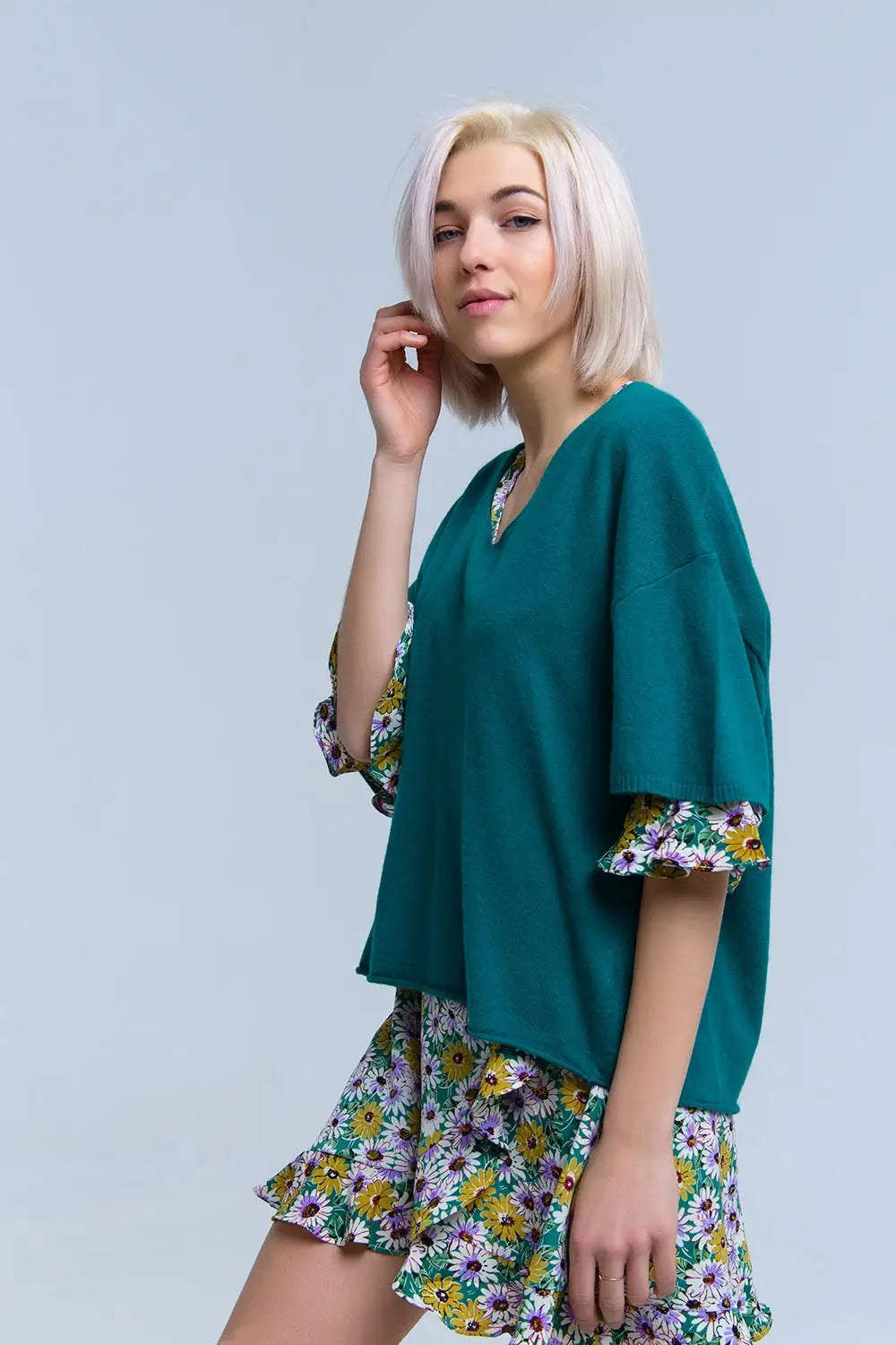 Pull vert à manches courtes - Pulls